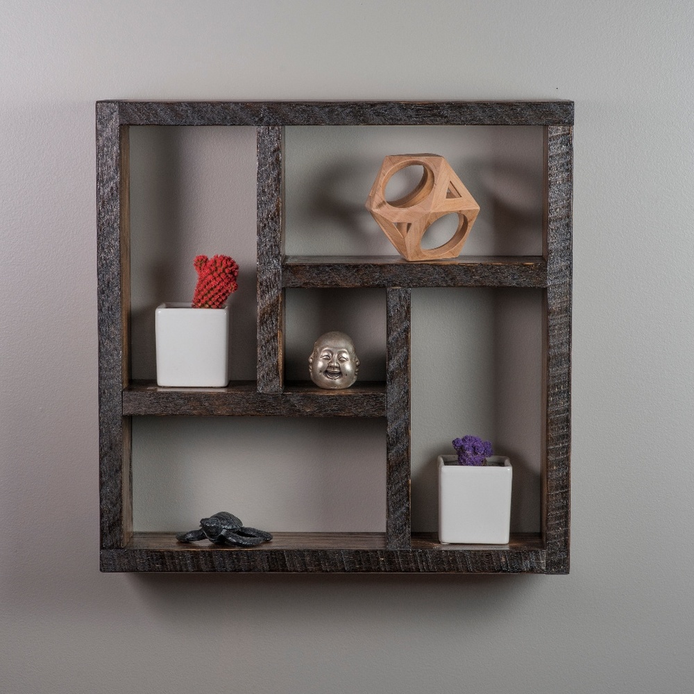 Floating Square Wooden Shelves / Dark Walnut